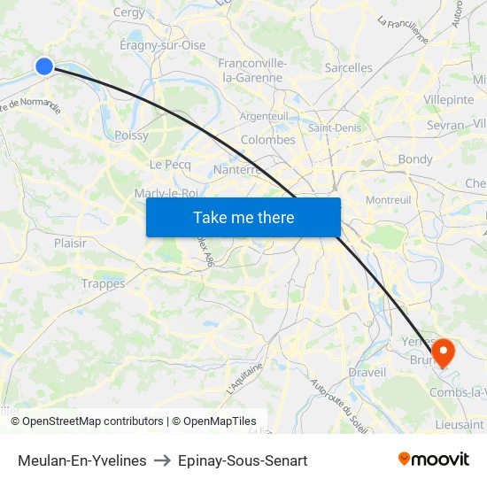 Meulan-En-Yvelines to Epinay-Sous-Senart map