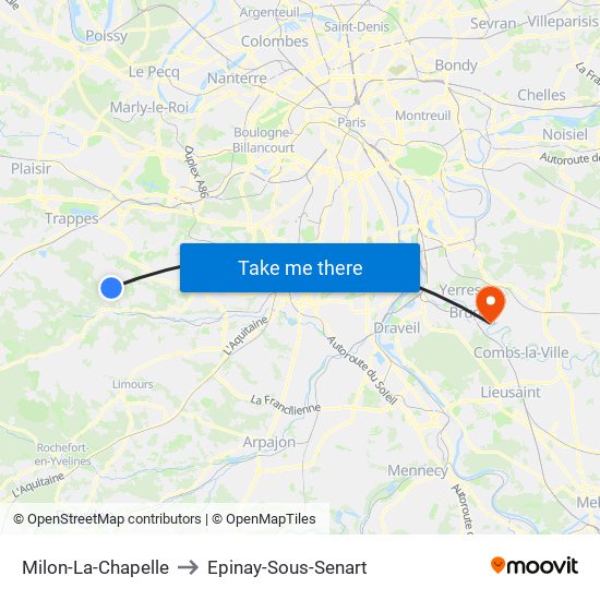 Milon-La-Chapelle to Epinay-Sous-Senart map