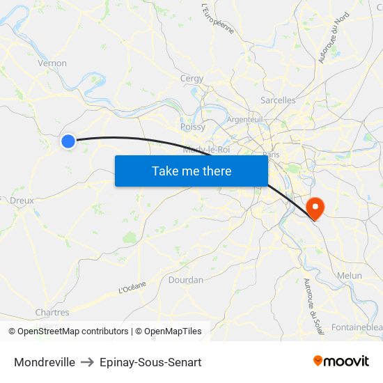 Mondreville to Epinay-Sous-Senart map