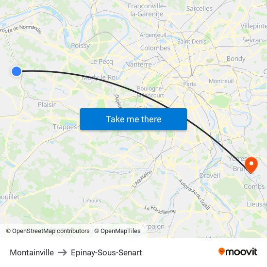 Montainville to Epinay-Sous-Senart map