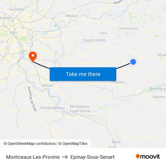 Montceaux-Les-Provins to Epinay-Sous-Senart map