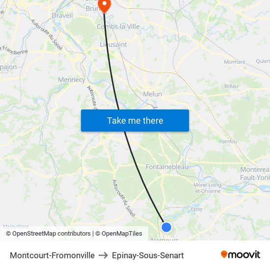Montcourt-Fromonville to Epinay-Sous-Senart map