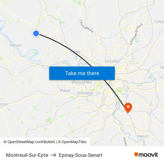 Montreuil-Sur-Epte to Epinay-Sous-Senart map