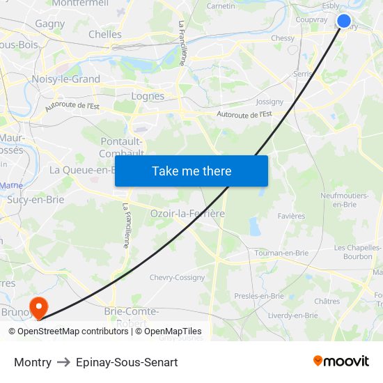 Montry to Epinay-Sous-Senart map