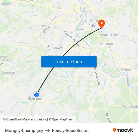 Morigny-Champigny to Epinay-Sous-Senart map