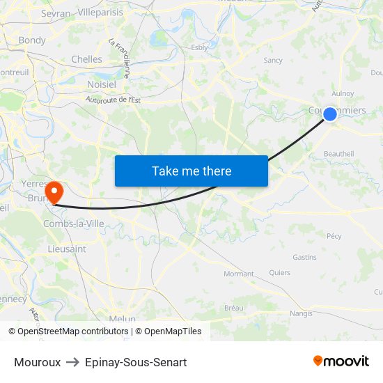 Mouroux to Epinay-Sous-Senart map