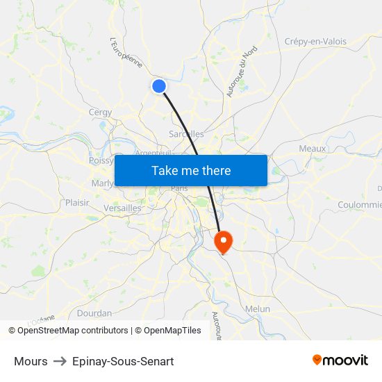 Mours to Epinay-Sous-Senart map