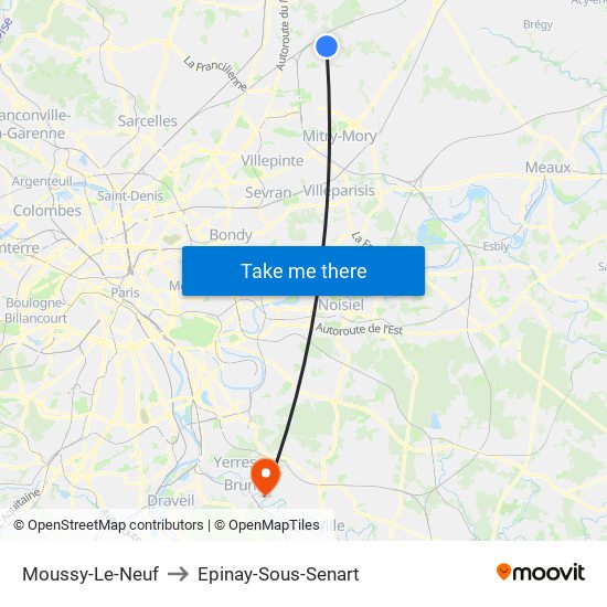 Moussy-Le-Neuf to Epinay-Sous-Senart map