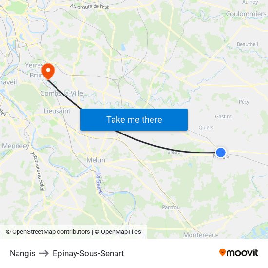 Nangis to Epinay-Sous-Senart map