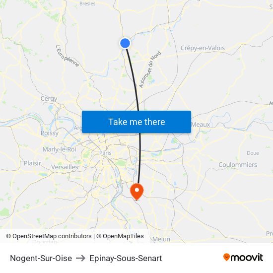 Nogent-Sur-Oise to Epinay-Sous-Senart map