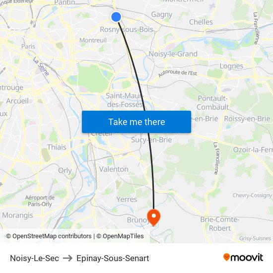 Noisy-Le-Sec to Epinay-Sous-Senart map