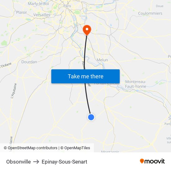 Obsonville to Epinay-Sous-Senart map