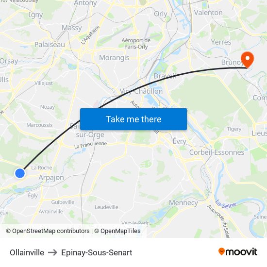Ollainville to Epinay-Sous-Senart map