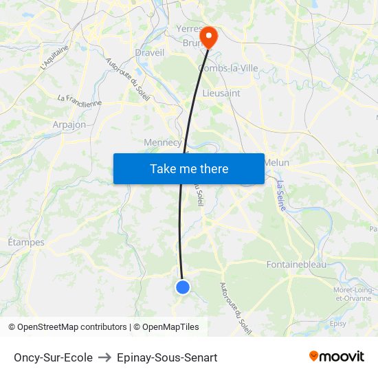 Oncy-Sur-Ecole to Epinay-Sous-Senart map