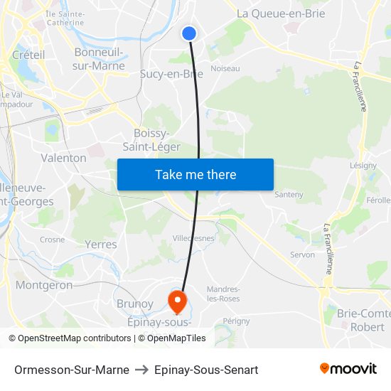 Ormesson-Sur-Marne to Epinay-Sous-Senart map