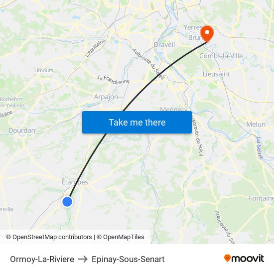 Ormoy-La-Riviere to Epinay-Sous-Senart map