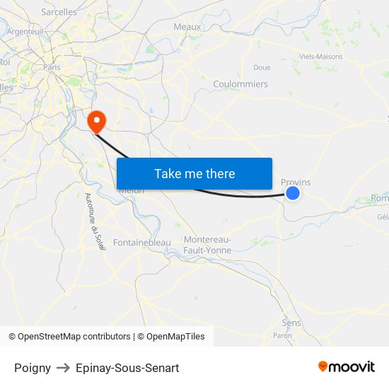 Poigny to Epinay-Sous-Senart map