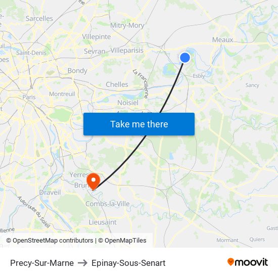 Precy-Sur-Marne to Epinay-Sous-Senart map