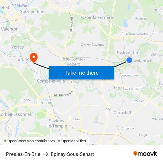 Presles-En-Brie to Epinay-Sous-Senart map