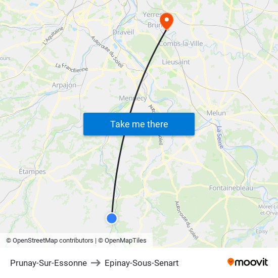 Prunay-Sur-Essonne to Epinay-Sous-Senart map