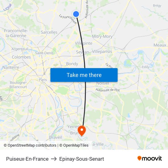 Puiseux-En-France to Epinay-Sous-Senart map