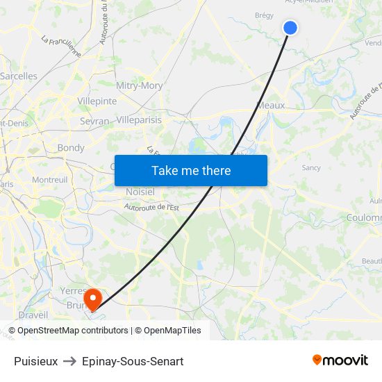 Puisieux to Epinay-Sous-Senart map