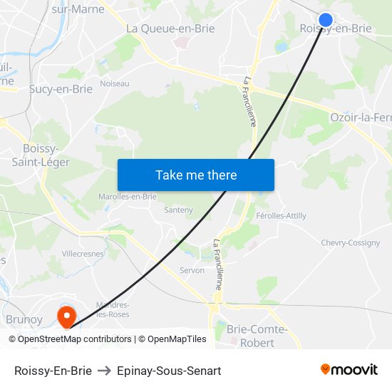 Roissy-En-Brie to Epinay-Sous-Senart map