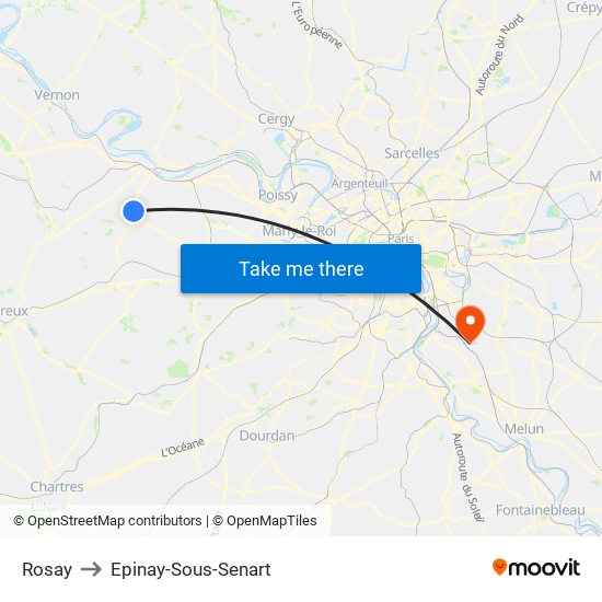 Rosay to Epinay-Sous-Senart map