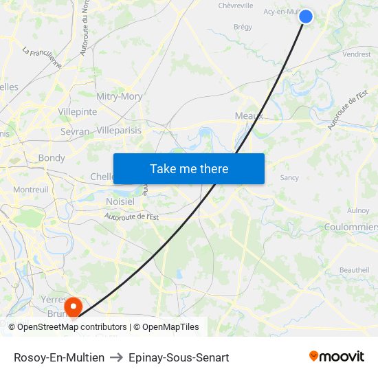 Rosoy-En-Multien to Epinay-Sous-Senart map