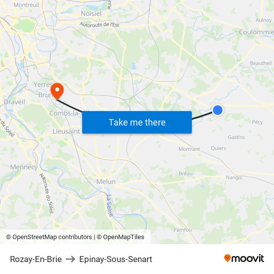 Rozay-En-Brie to Epinay-Sous-Senart map