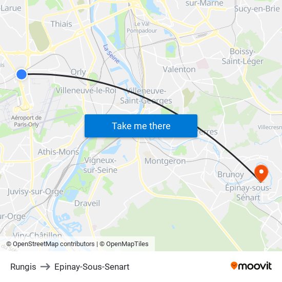 Rungis to Epinay-Sous-Senart map