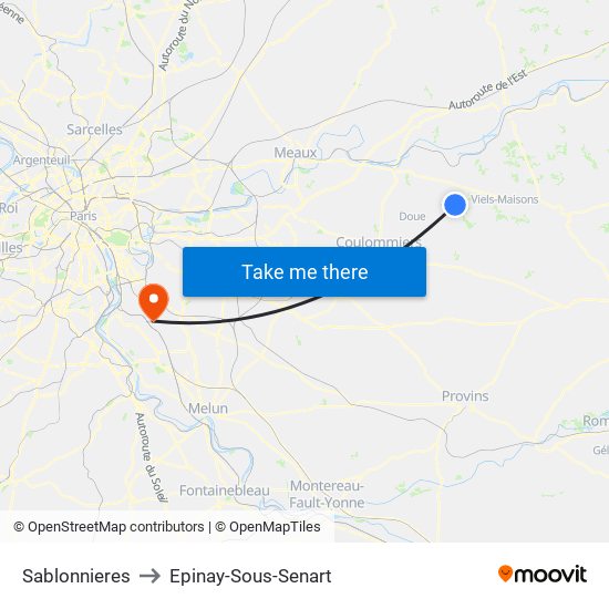 Sablonnieres to Epinay-Sous-Senart map