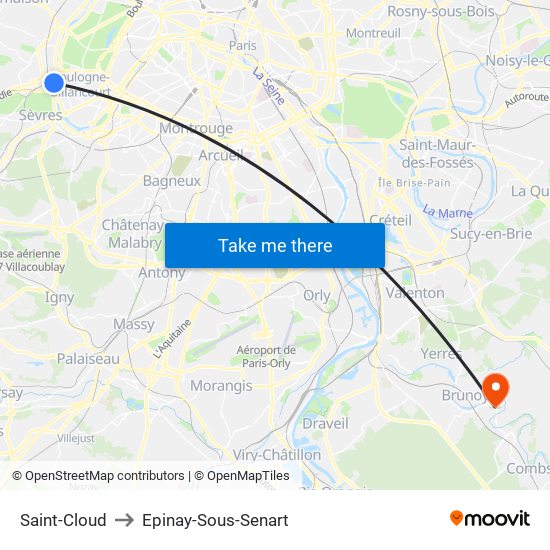 Saint-Cloud to Epinay-Sous-Senart map