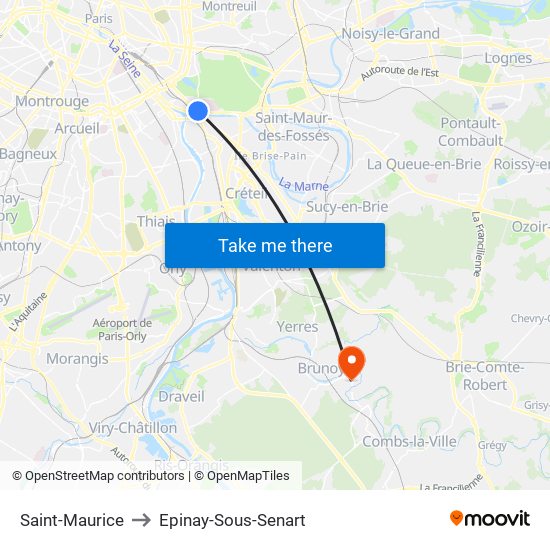 Saint-Maurice to Epinay-Sous-Senart map