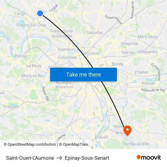 Saint-Ouen-L'Aumone to Epinay-Sous-Senart map