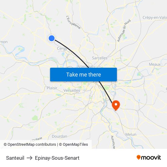 Santeuil to Epinay-Sous-Senart map