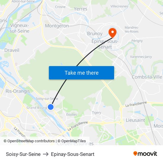 Soisy-Sur-Seine to Epinay-Sous-Senart map