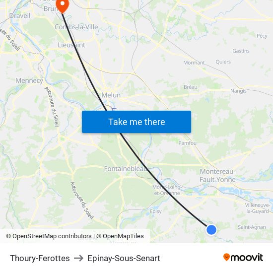 Thoury-Ferottes to Epinay-Sous-Senart map