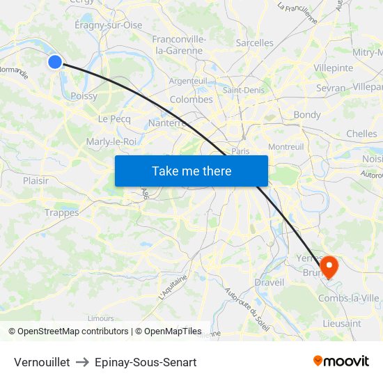 Vernouillet to Epinay-Sous-Senart map