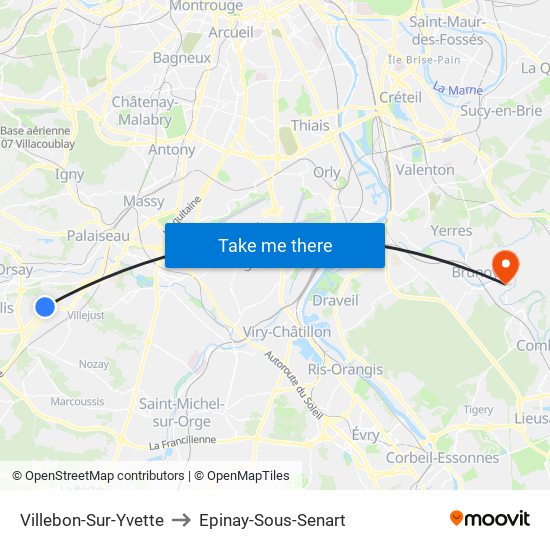 Villebon-Sur-Yvette to Epinay-Sous-Senart map