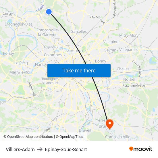 Villiers-Adam to Epinay-Sous-Senart map