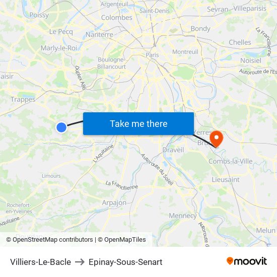 Villiers-Le-Bacle to Epinay-Sous-Senart map