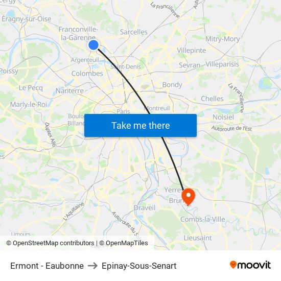 Ermont - Eaubonne to Epinay-Sous-Senart map