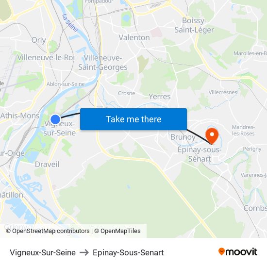 Vigneux-Sur-Seine to Epinay-Sous-Senart map