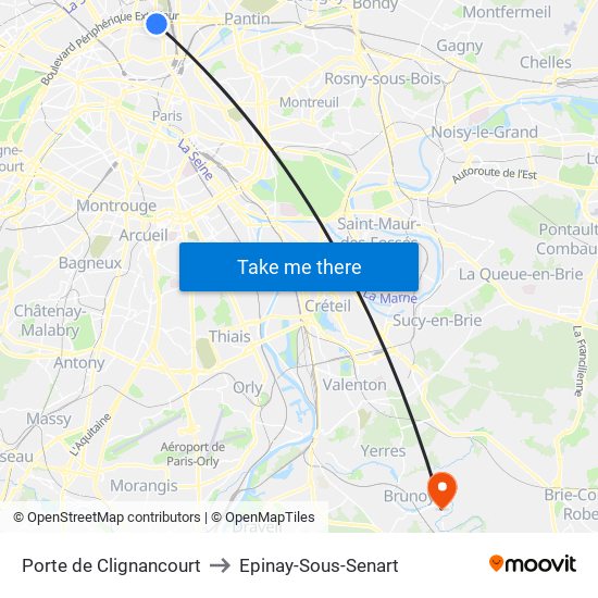 Porte de Clignancourt to Epinay-Sous-Senart map