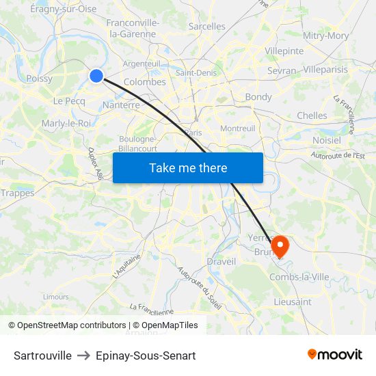 Sartrouville to Epinay-Sous-Senart map