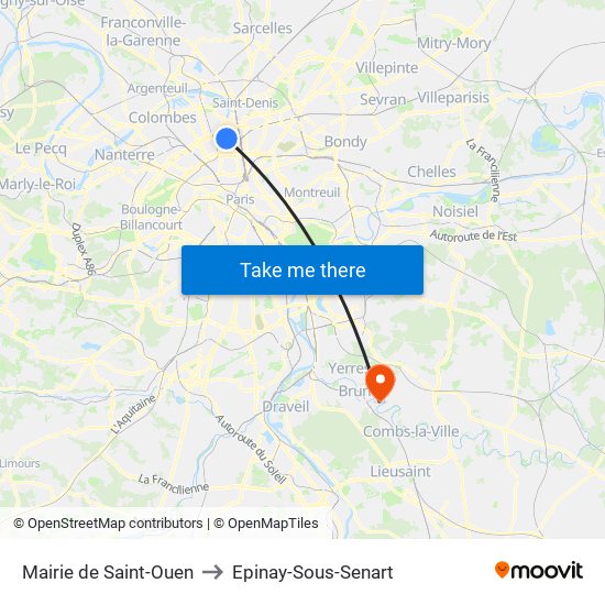Mairie de Saint-Ouen to Epinay-Sous-Senart map