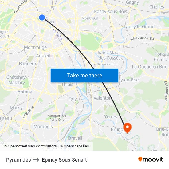 Pyramides to Epinay-Sous-Senart map