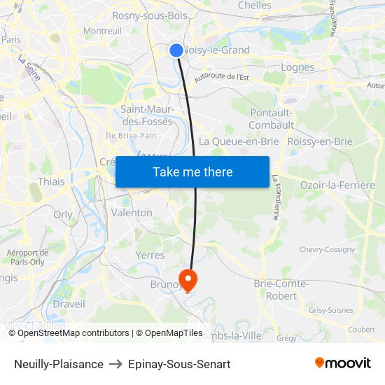 Neuilly-Plaisance to Epinay-Sous-Senart map