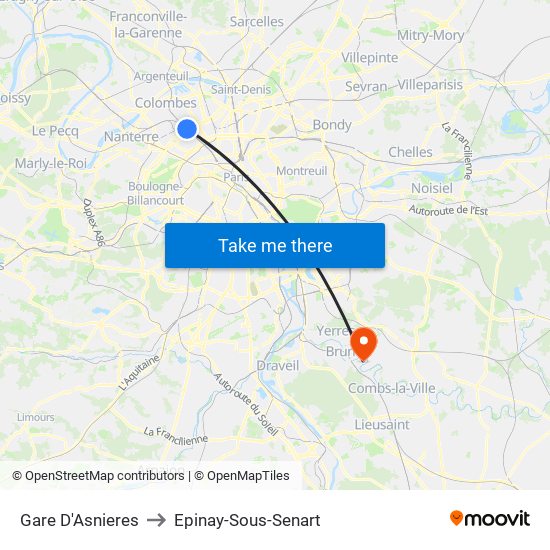 Gare D'Asnieres to Epinay-Sous-Senart map